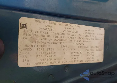 1994 Chevrolet Astro from USA, damaged, VIN 1GNDM19W5RB209701